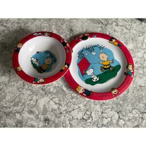 Vintage Trudeau Peanuts Snoopy & Charlie Brown kids dining set bowl & plate